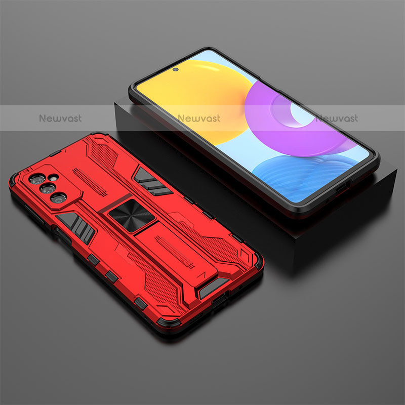 Silicone Matte Finish and Plastic Back Cover Case with Magnetic Stand T01 for Samsung Galaxy M52 5G Red