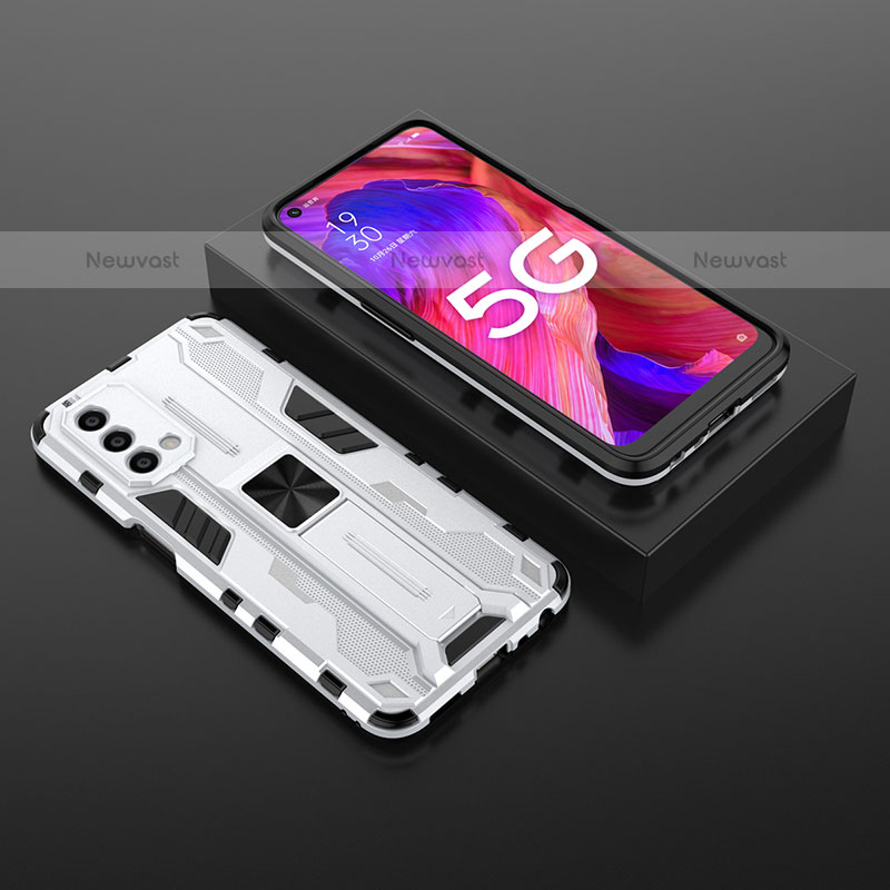 Silicone Matte Finish and Plastic Back Cover Case with Magnetic Stand T02 for OnePlus Nord N200 5G