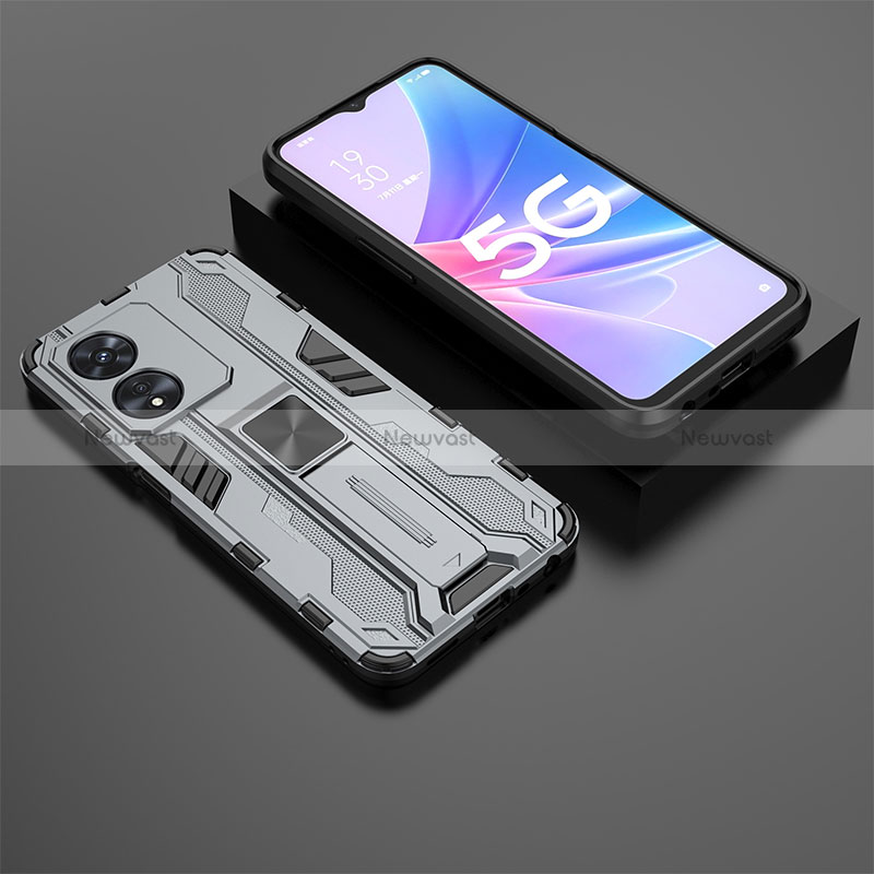 Silicone Matte Finish and Plastic Back Cover Case with Magnetic Stand T02 for Oppo A1 Pro 5G