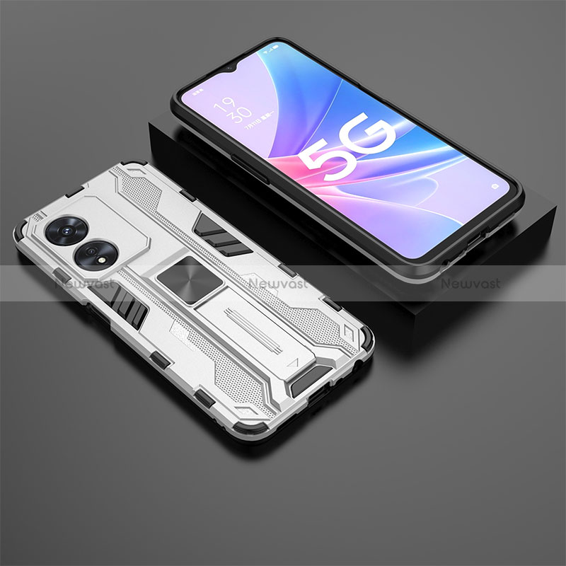 Silicone Matte Finish and Plastic Back Cover Case with Magnetic Stand T02 for Oppo A1 Pro 5G