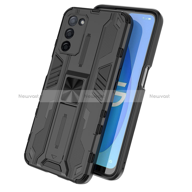 Silicone Matte Finish and Plastic Back Cover Case with Magnetic Stand T02 for Oppo A53s 5G