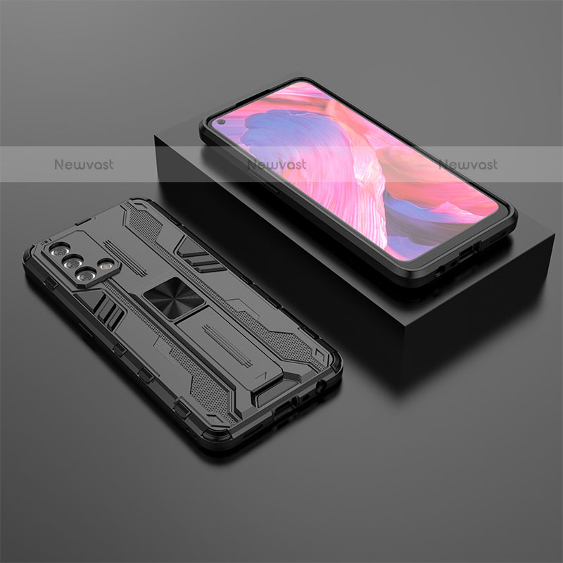 Silicone Matte Finish and Plastic Back Cover Case with Magnetic Stand T02 for Oppo A74 4G