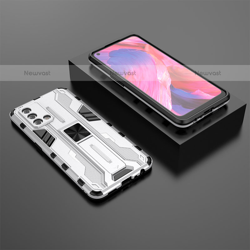 Silicone Matte Finish and Plastic Back Cover Case with Magnetic Stand T02 for Oppo A74 4G