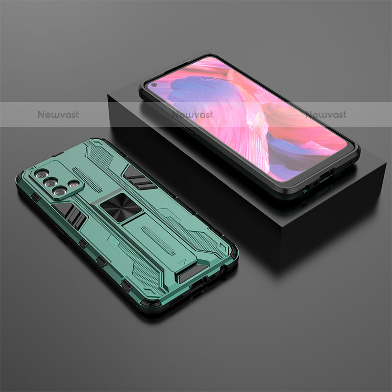 Silicone Matte Finish and Plastic Back Cover Case with Magnetic Stand T02 for Oppo A74 4G