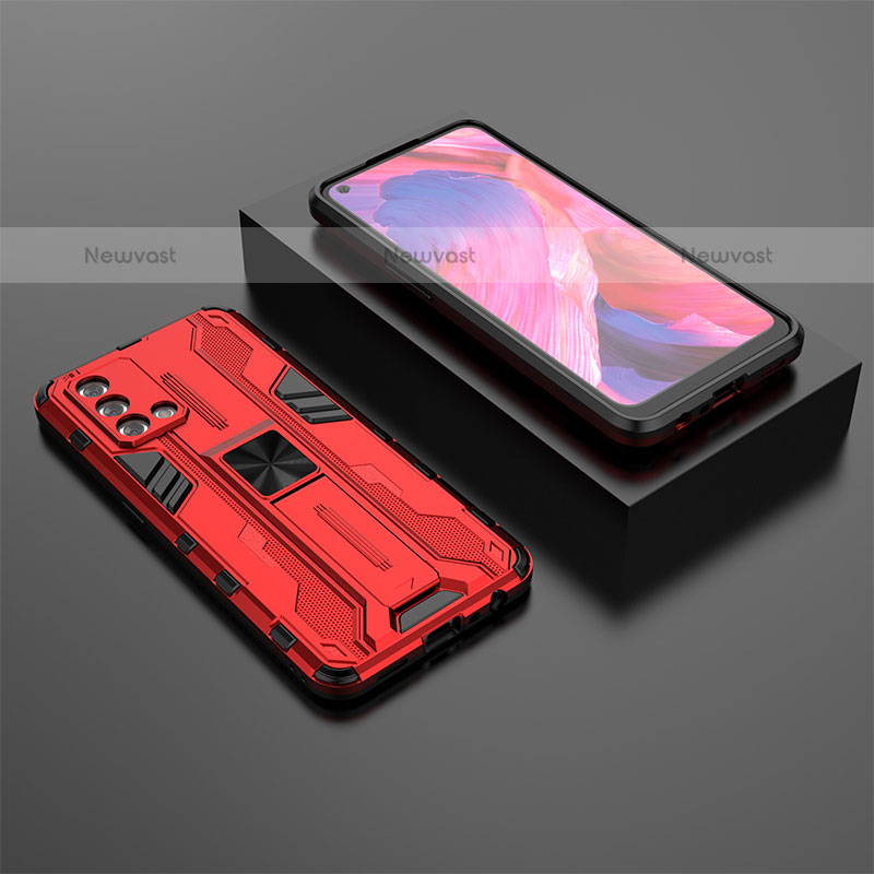 Silicone Matte Finish and Plastic Back Cover Case with Magnetic Stand T02 for Oppo A74 4G