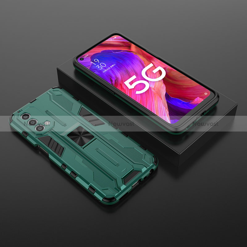 Silicone Matte Finish and Plastic Back Cover Case with Magnetic Stand T02 for Oppo A74 5G