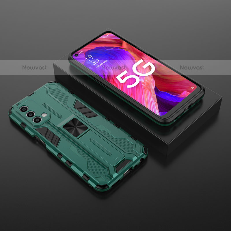 Silicone Matte Finish and Plastic Back Cover Case with Magnetic Stand T02 for Oppo A93 5G