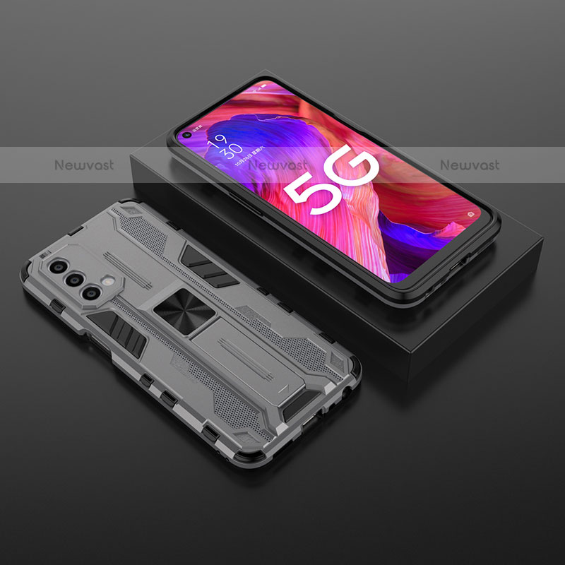 Silicone Matte Finish and Plastic Back Cover Case with Magnetic Stand T02 for Oppo A93 5G Gray