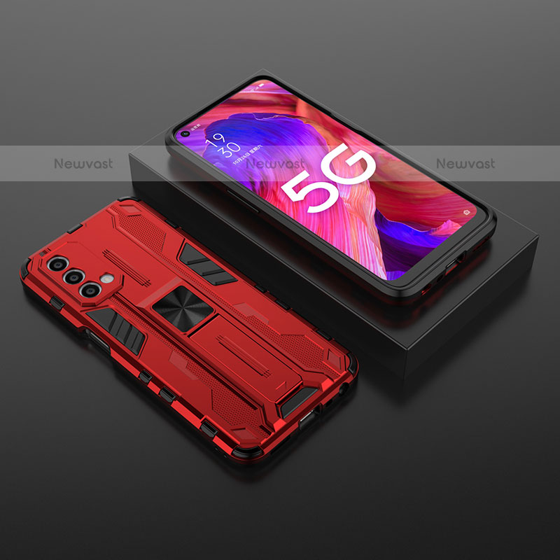 Silicone Matte Finish and Plastic Back Cover Case with Magnetic Stand T02 for Oppo A93 5G Red