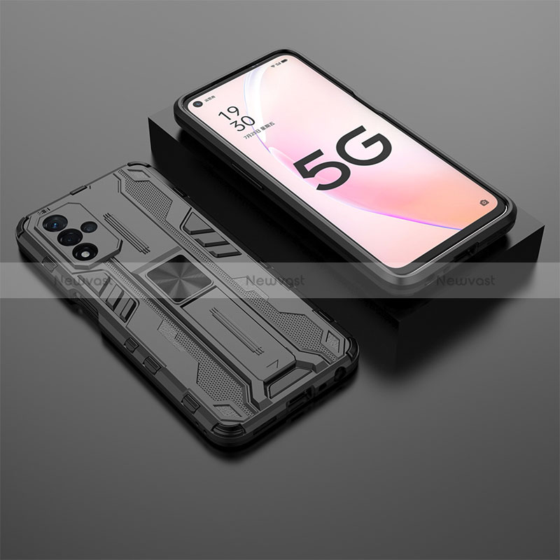 Silicone Matte Finish and Plastic Back Cover Case with Magnetic Stand T02 for Oppo A93s 5G