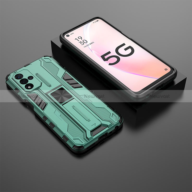 Silicone Matte Finish and Plastic Back Cover Case with Magnetic Stand T02 for Oppo A93s 5G
