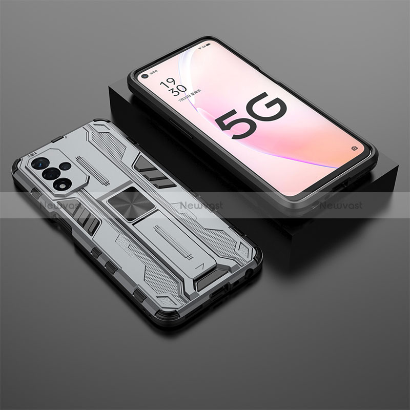 Silicone Matte Finish and Plastic Back Cover Case with Magnetic Stand T02 for Oppo A93s 5G