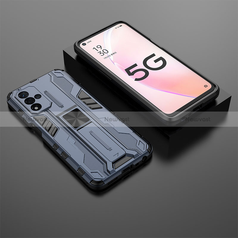 Silicone Matte Finish and Plastic Back Cover Case with Magnetic Stand T02 for Oppo A93s 5G