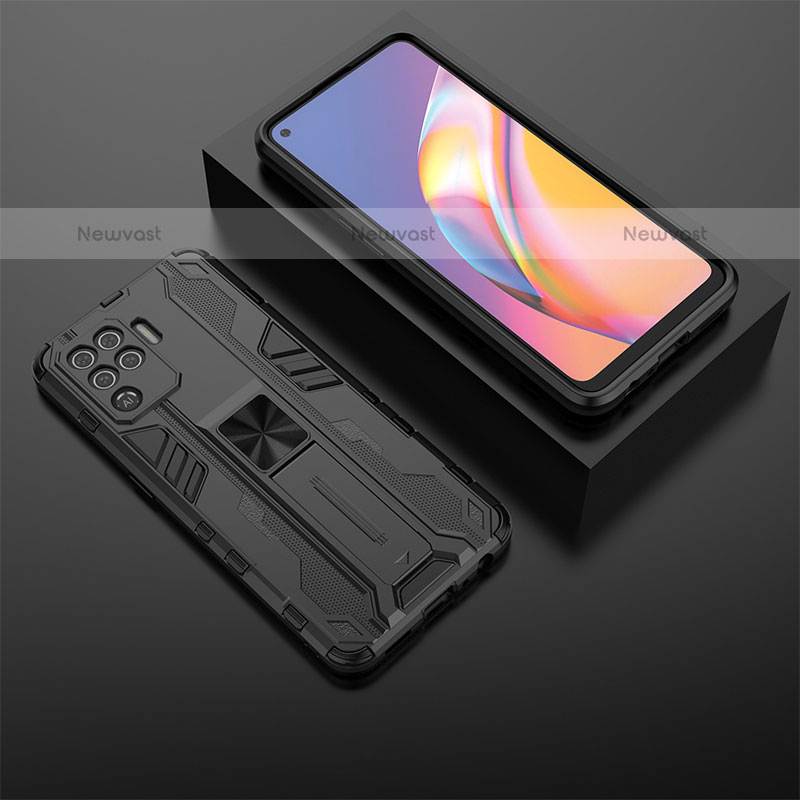 Silicone Matte Finish and Plastic Back Cover Case with Magnetic Stand T02 for Oppo A94 4G