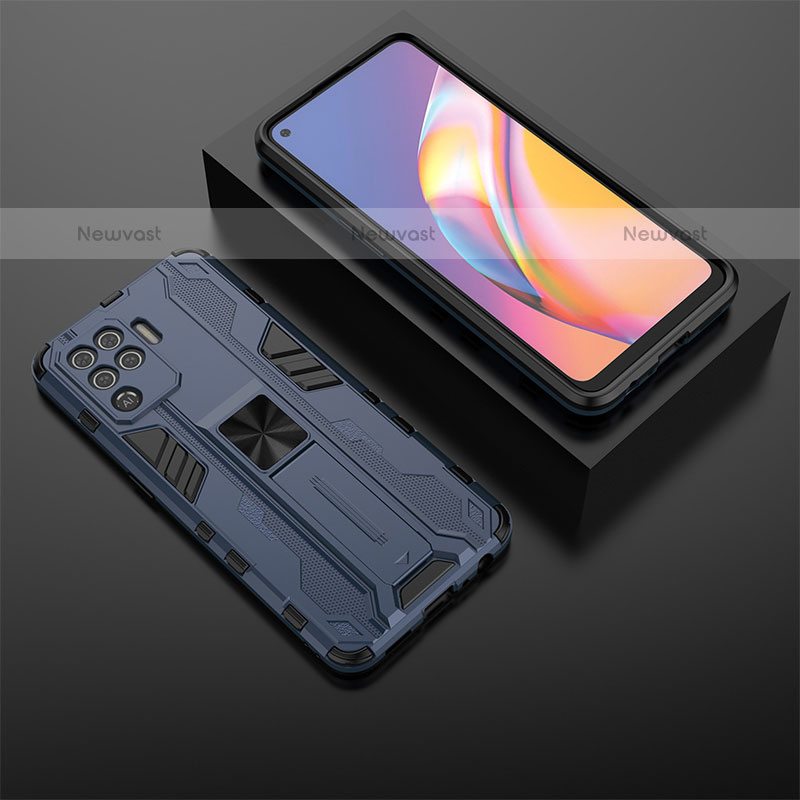 Silicone Matte Finish and Plastic Back Cover Case with Magnetic Stand T02 for Oppo A94 4G