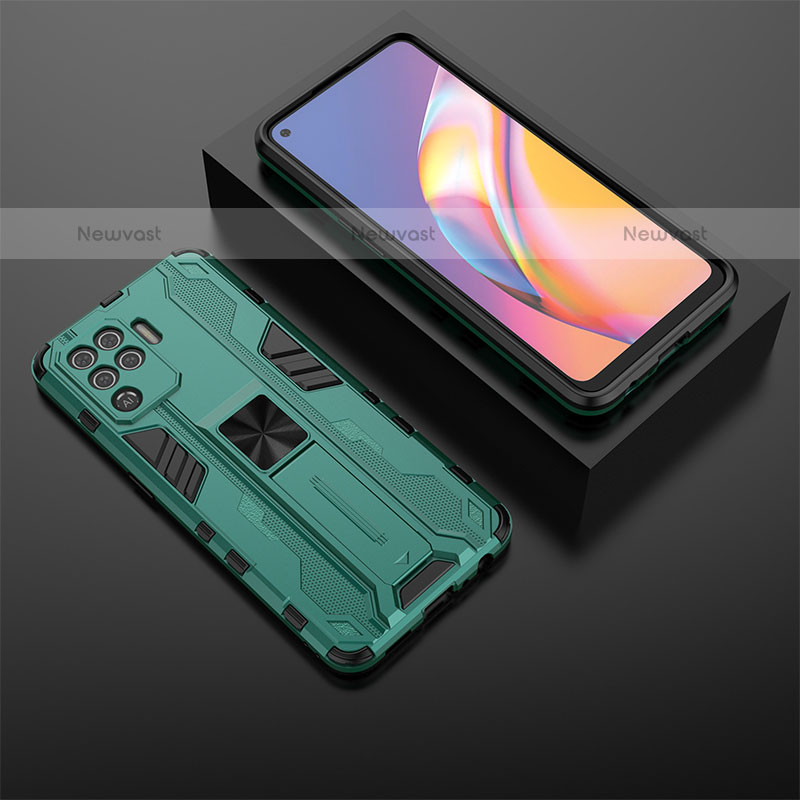 Silicone Matte Finish and Plastic Back Cover Case with Magnetic Stand T02 for Oppo A94 4G Green