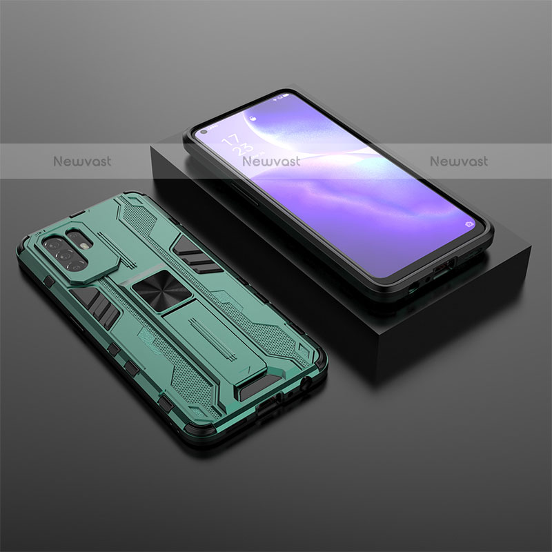 Silicone Matte Finish and Plastic Back Cover Case with Magnetic Stand T02 for Oppo A94 5G