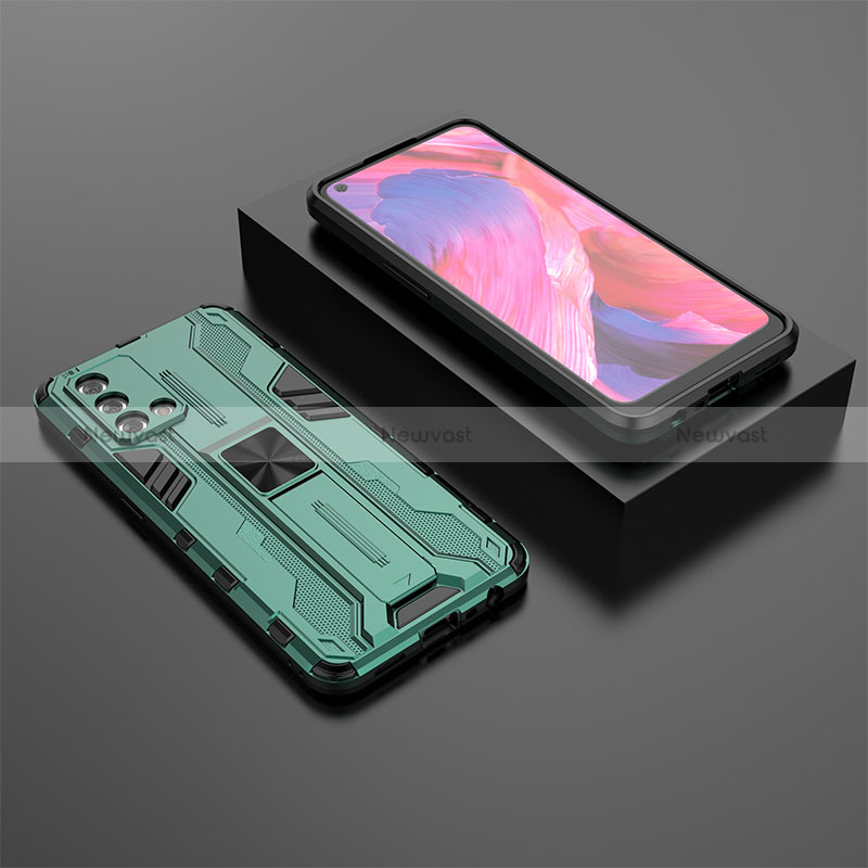 Silicone Matte Finish and Plastic Back Cover Case with Magnetic Stand T02 for Oppo A95 4G Green