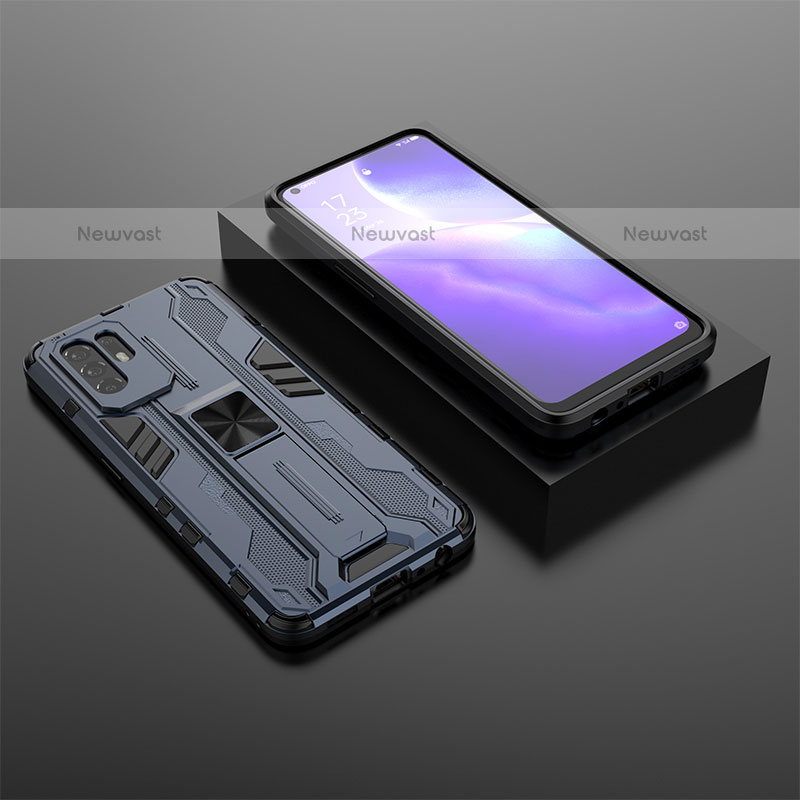 Silicone Matte Finish and Plastic Back Cover Case with Magnetic Stand T02 for Oppo F19 Pro+ Plus 5G