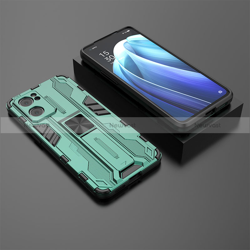 Silicone Matte Finish and Plastic Back Cover Case with Magnetic Stand T02 for Oppo Find X5 Lite 5G