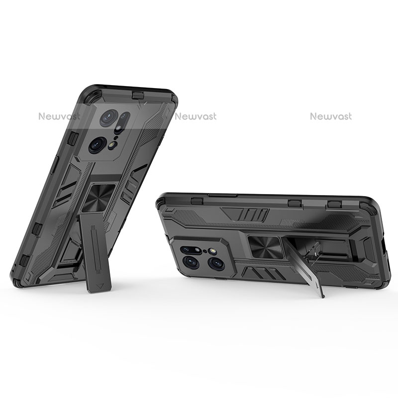 Silicone Matte Finish and Plastic Back Cover Case with Magnetic Stand T02 for Oppo Find X5 Pro 5G
