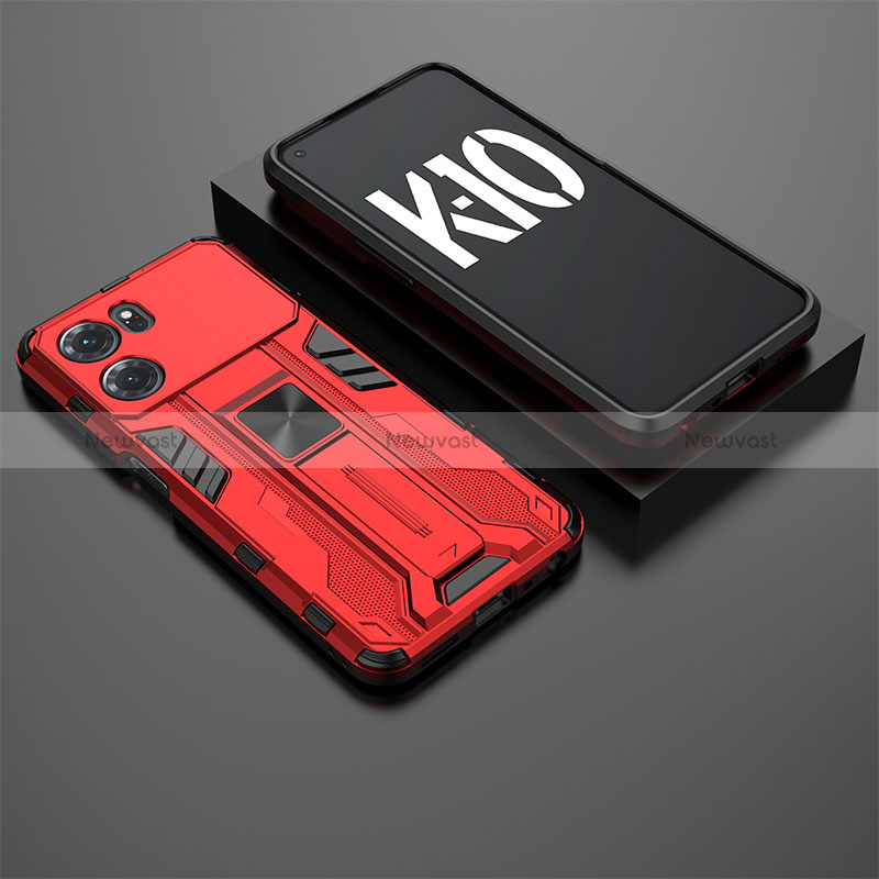 Silicone Matte Finish and Plastic Back Cover Case with Magnetic Stand T02 for Oppo K10 5G