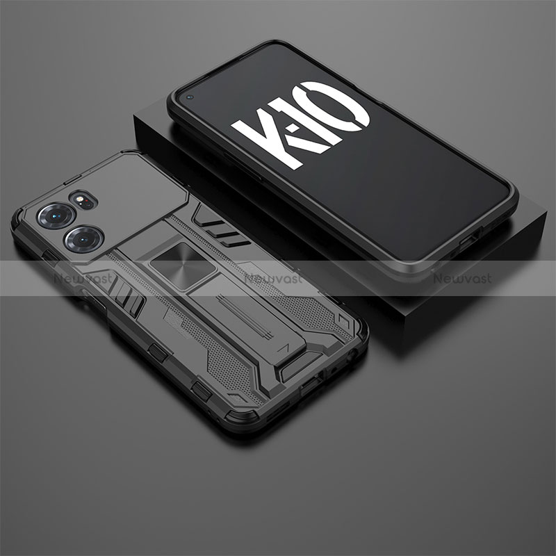 Silicone Matte Finish and Plastic Back Cover Case with Magnetic Stand T02 for Oppo K10 5G Black