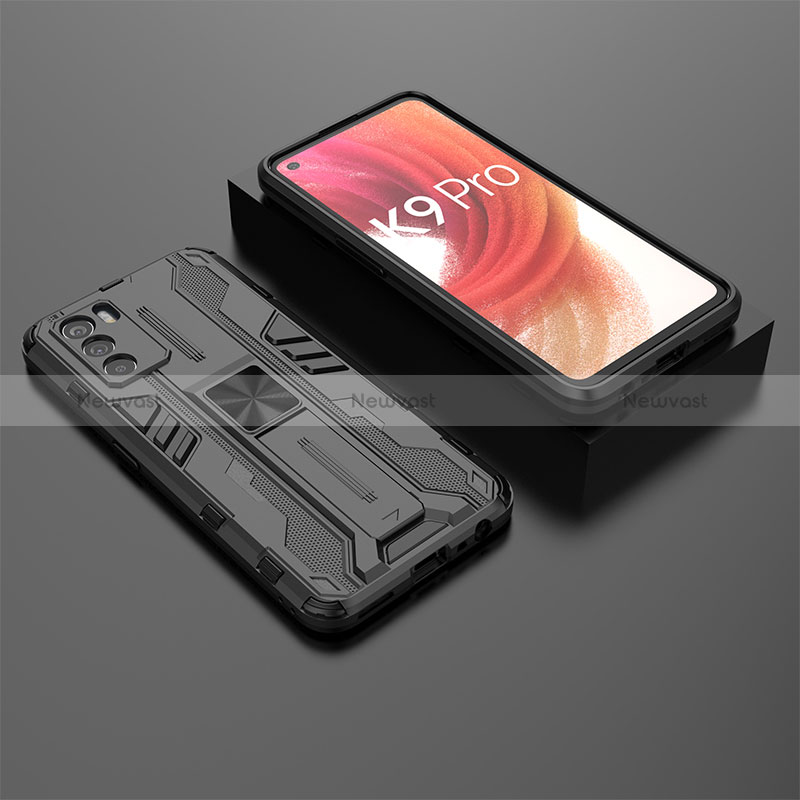 Silicone Matte Finish and Plastic Back Cover Case with Magnetic Stand T02 for Oppo K9 Pro 5G