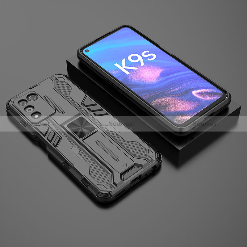 Silicone Matte Finish and Plastic Back Cover Case with Magnetic Stand T02 for Oppo K9S 5G