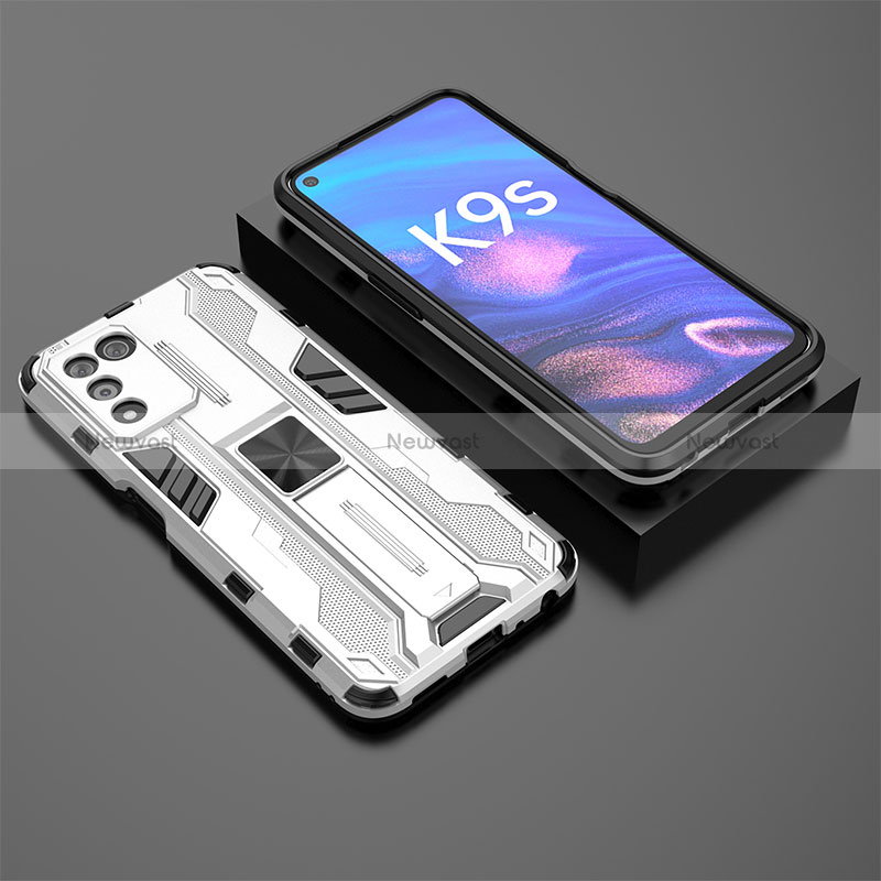 Silicone Matte Finish and Plastic Back Cover Case with Magnetic Stand T02 for Oppo K9S 5G