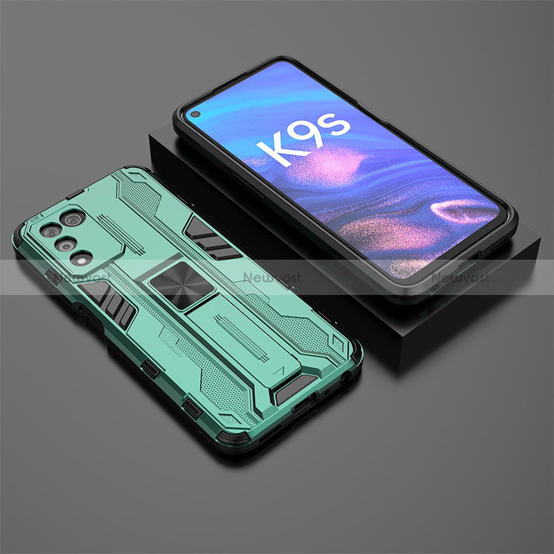 Silicone Matte Finish and Plastic Back Cover Case with Magnetic Stand T02 for Oppo K9S 5G