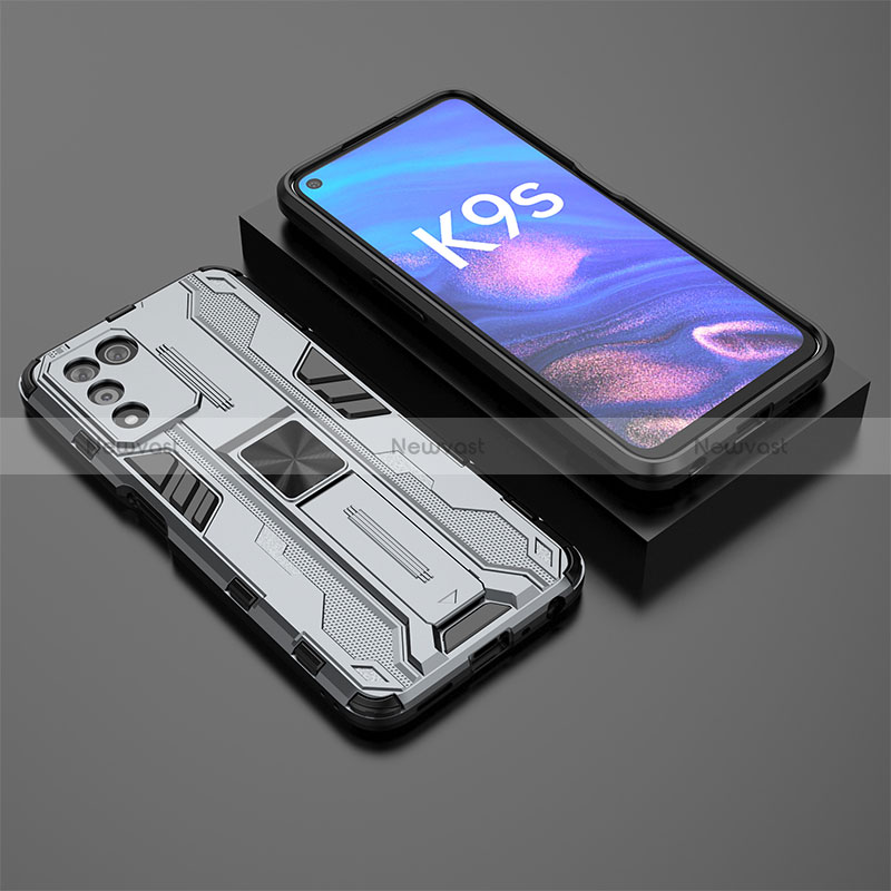 Silicone Matte Finish and Plastic Back Cover Case with Magnetic Stand T02 for Oppo K9S 5G