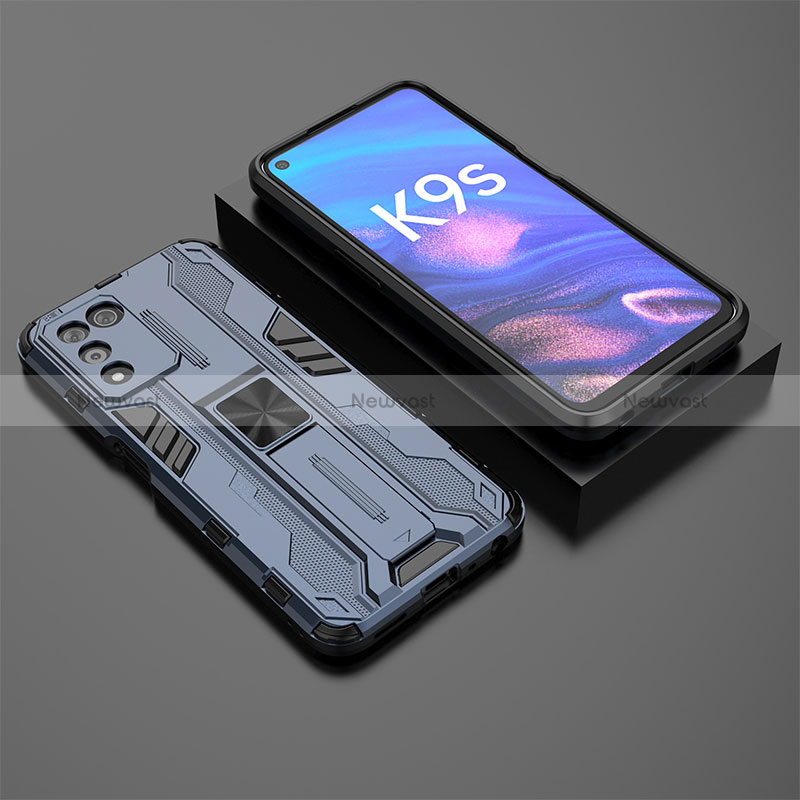 Silicone Matte Finish and Plastic Back Cover Case with Magnetic Stand T02 for Oppo K9S 5G