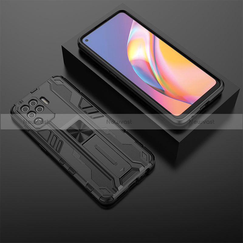 Silicone Matte Finish and Plastic Back Cover Case with Magnetic Stand T02 for Oppo Reno5 F