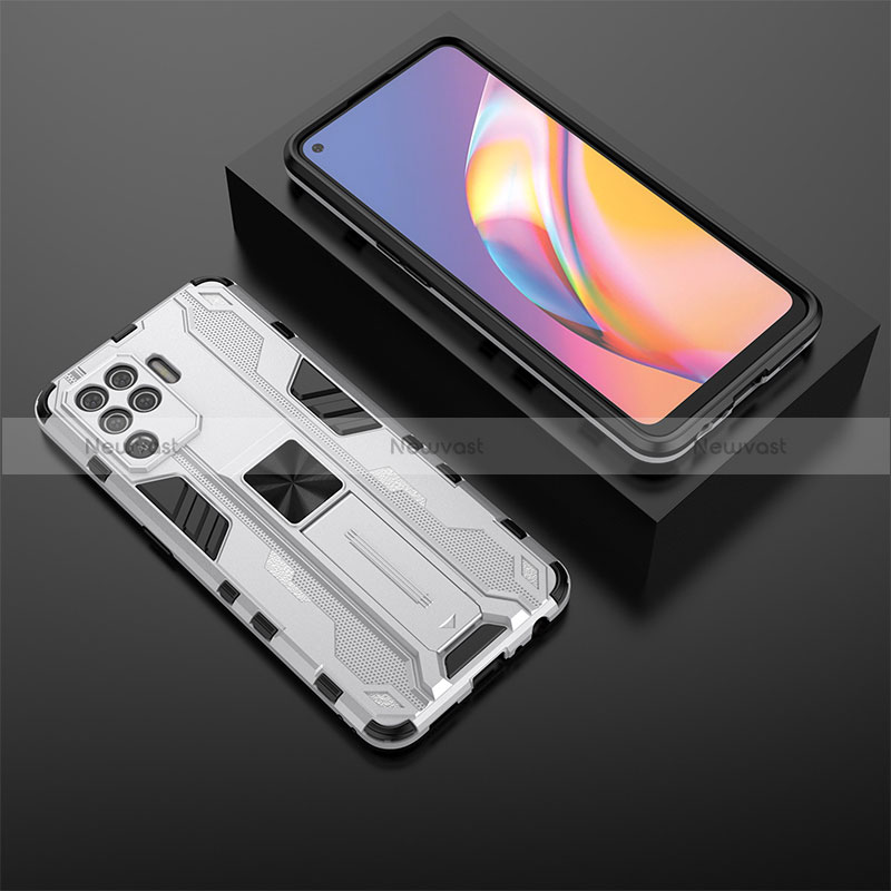 Silicone Matte Finish and Plastic Back Cover Case with Magnetic Stand T02 for Oppo Reno5 F