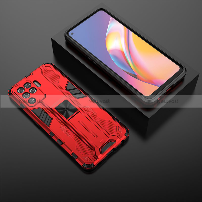 Silicone Matte Finish and Plastic Back Cover Case with Magnetic Stand T02 for Oppo Reno5 F