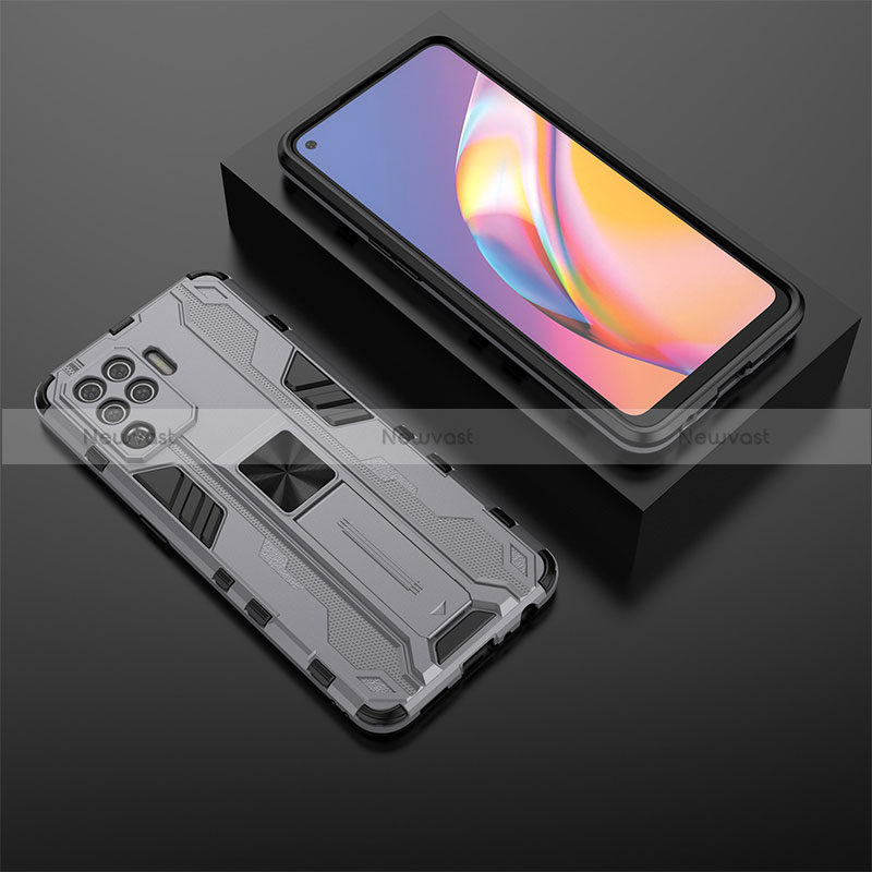 Silicone Matte Finish and Plastic Back Cover Case with Magnetic Stand T02 for Oppo Reno5 F