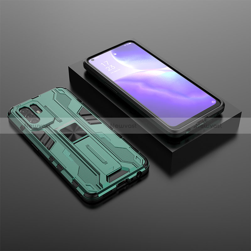 Silicone Matte Finish and Plastic Back Cover Case with Magnetic Stand T02 for Oppo Reno5 Z 5G