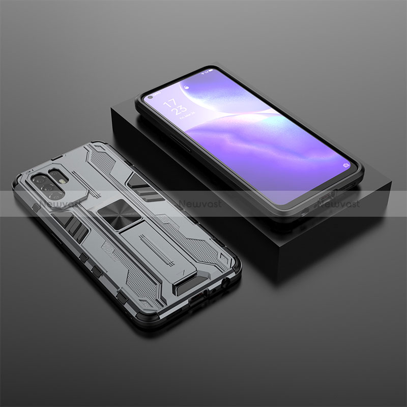 Silicone Matte Finish and Plastic Back Cover Case with Magnetic Stand T02 for Oppo Reno5 Z 5G