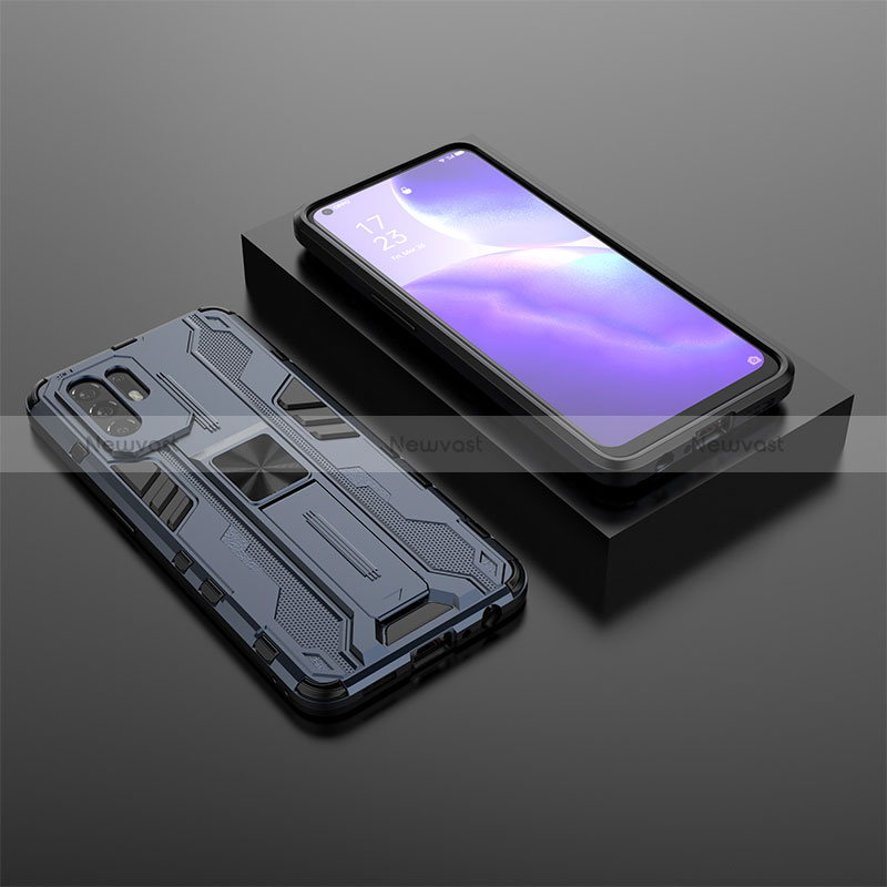 Silicone Matte Finish and Plastic Back Cover Case with Magnetic Stand T02 for Oppo Reno5 Z 5G Blue