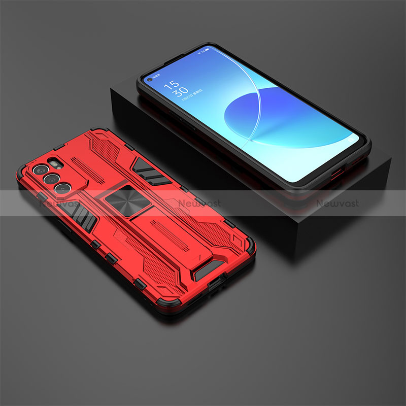 Silicone Matte Finish and Plastic Back Cover Case with Magnetic Stand T02 for Oppo Reno6 5G