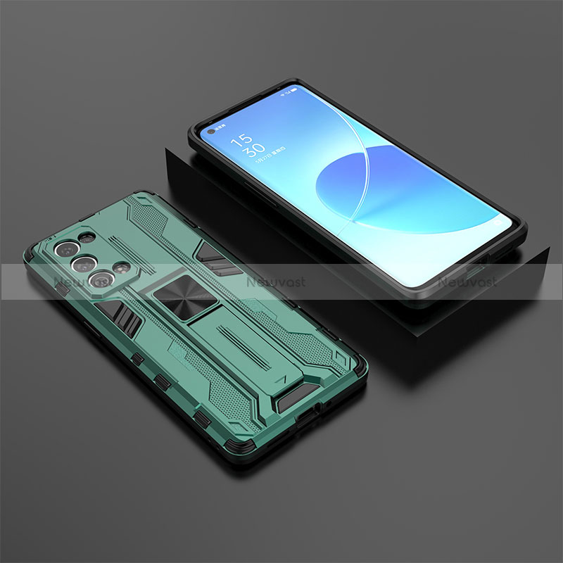 Silicone Matte Finish and Plastic Back Cover Case with Magnetic Stand T02 for Oppo Reno6 Pro+ Plus 5G