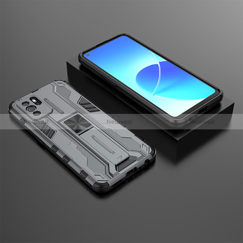 Silicone Matte Finish and Plastic Back Cover Case with Magnetic Stand T02 for Oppo Reno6 Z 5G