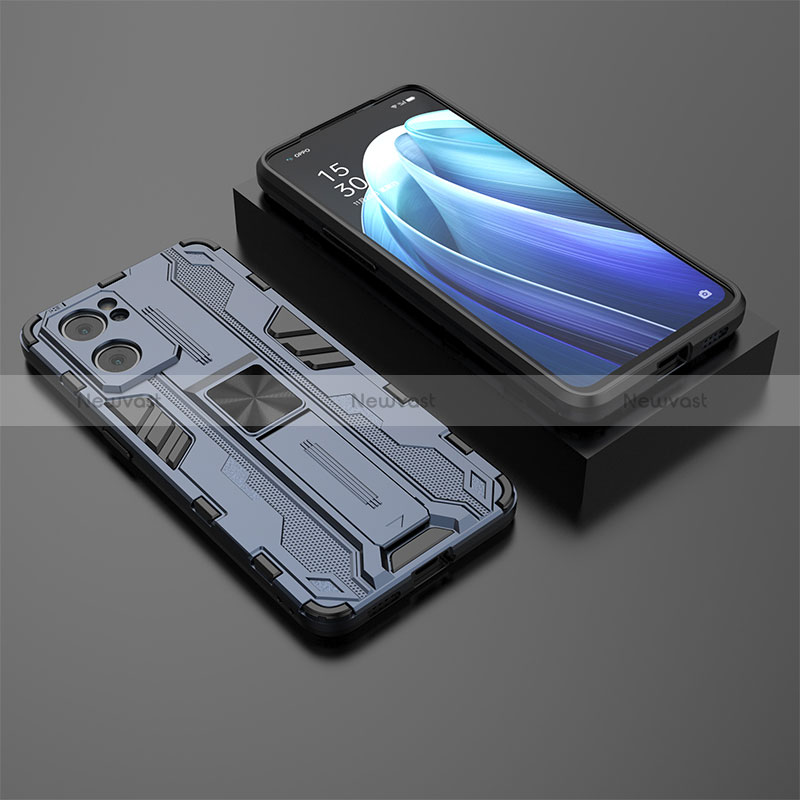 Silicone Matte Finish and Plastic Back Cover Case with Magnetic Stand T02 for Oppo Reno7 5G