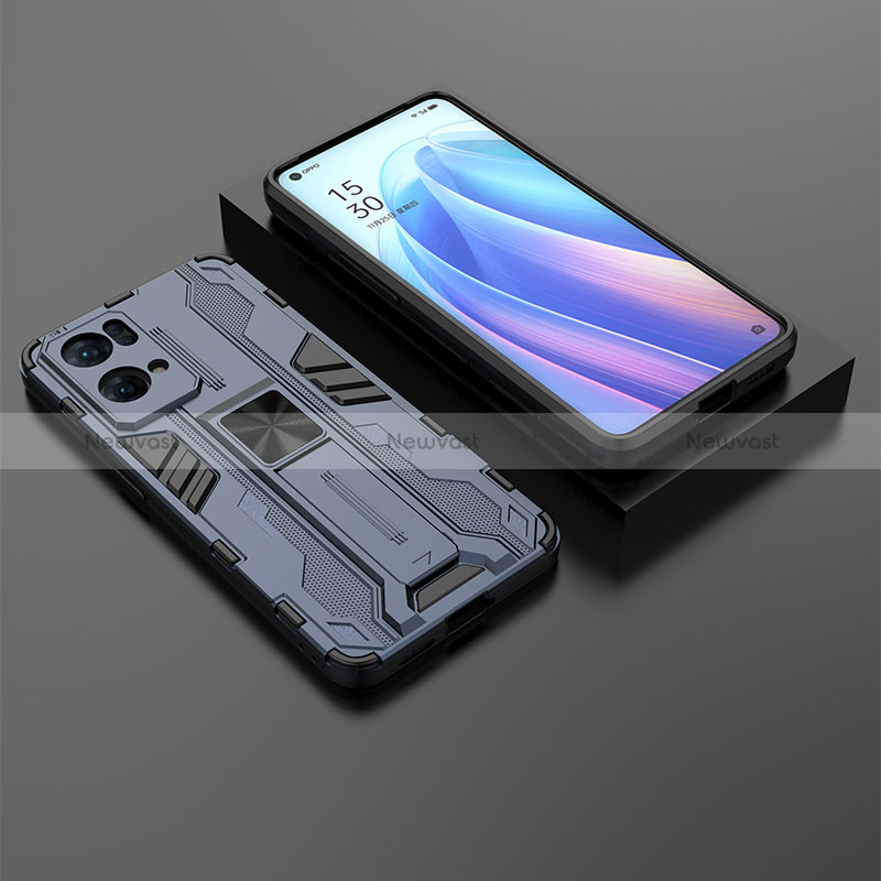 Silicone Matte Finish and Plastic Back Cover Case with Magnetic Stand T02 for Oppo Reno7 Pro 5G