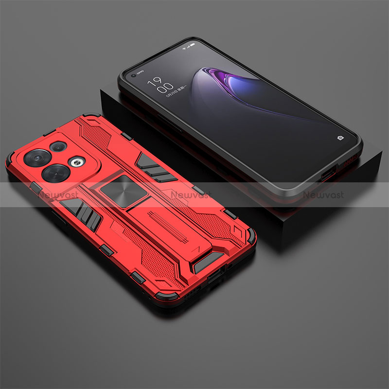 Silicone Matte Finish and Plastic Back Cover Case with Magnetic Stand T02 for Oppo Reno8 5G