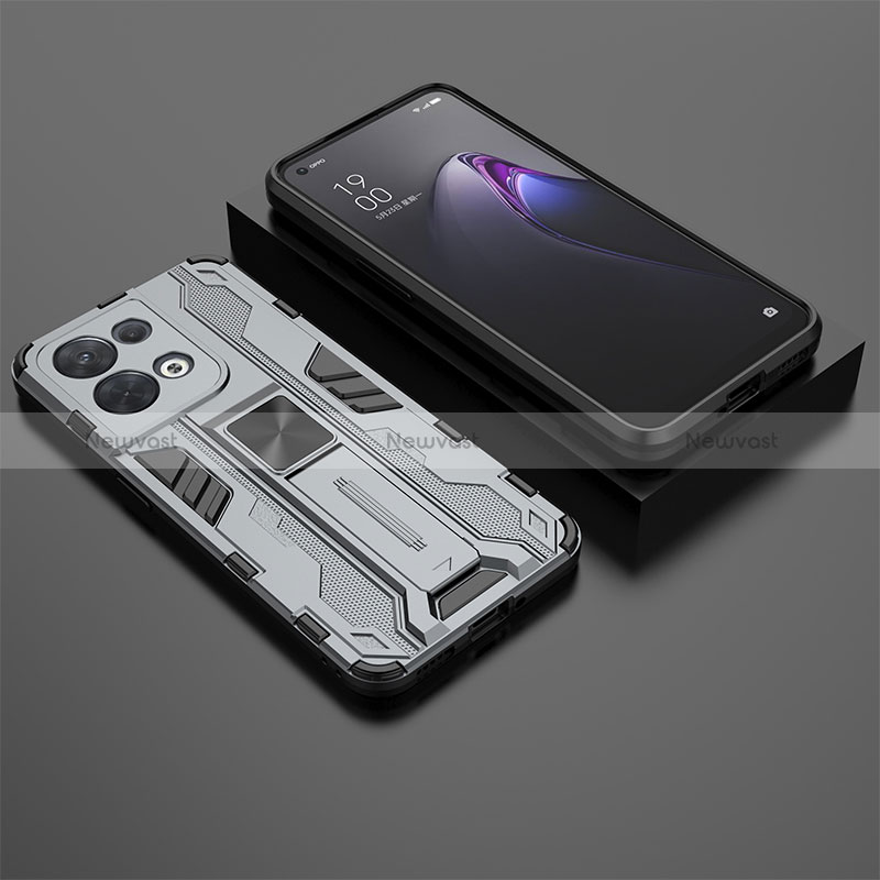 Silicone Matte Finish and Plastic Back Cover Case with Magnetic Stand T02 for Oppo Reno8 5G