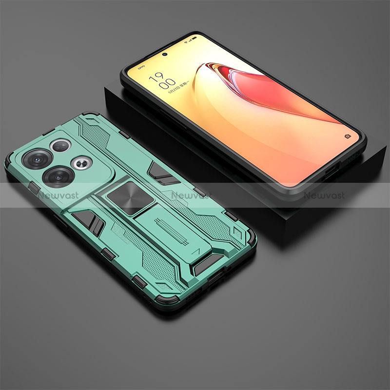 Silicone Matte Finish and Plastic Back Cover Case with Magnetic Stand T02 for Oppo Reno8 Pro 5G Green