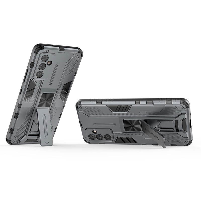 Silicone Matte Finish and Plastic Back Cover Case with Magnetic Stand T02 for Samsung Galaxy A05s Gray