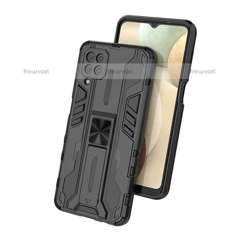 Silicone Matte Finish and Plastic Back Cover Case with Magnetic Stand T02 for Samsung Galaxy A12